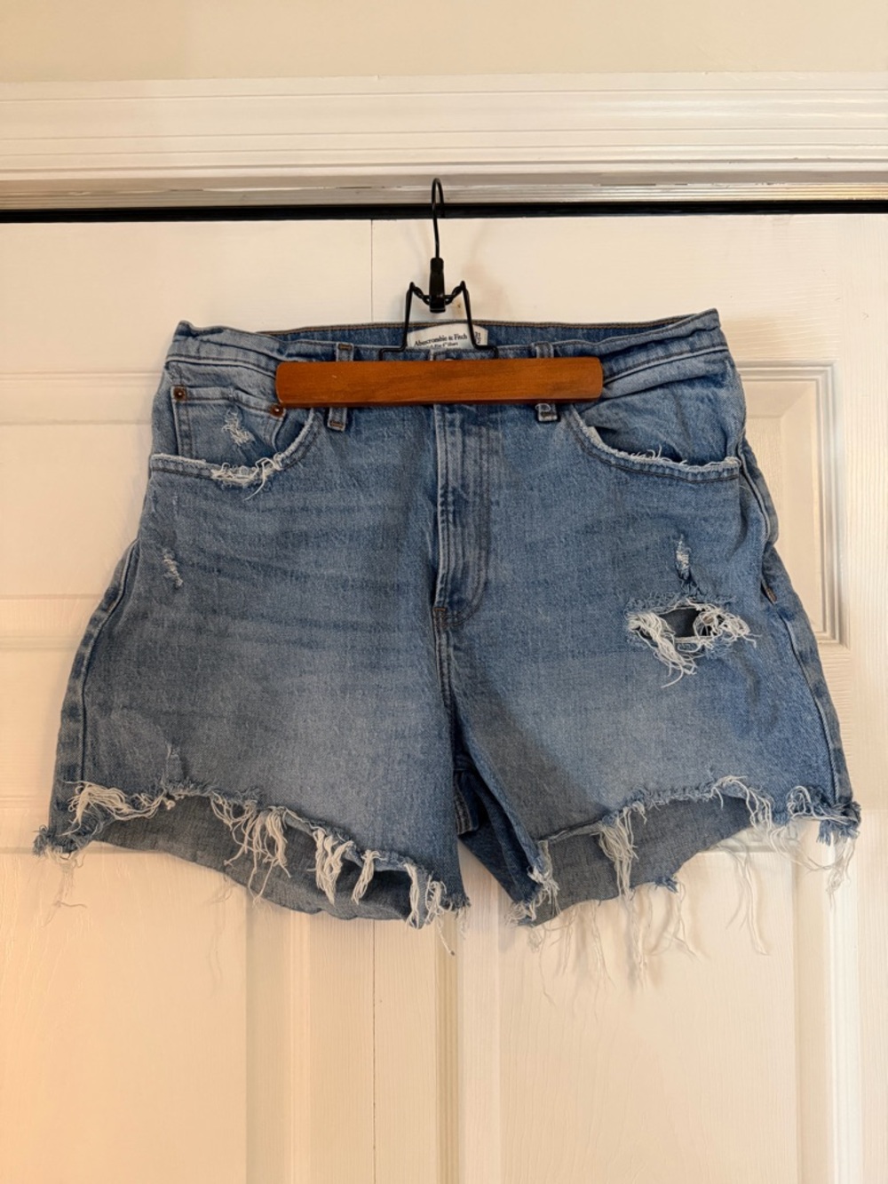 Abercrombie & Fitch Light Blue Distressed Denim Shorts